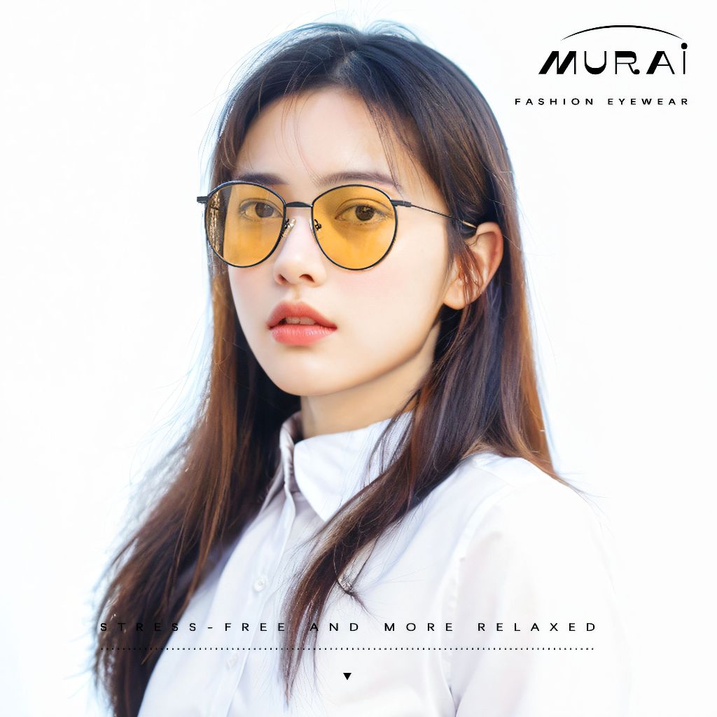 MURAI Merek Jepang Kacamata Hitam Unisex Wanita anti radiasi high quality material Wanita Aviation HD Polarized Anti Silau Cahaya Matahari Wanita Terbaru Kacamata Ringan Nyaman Seharian MR7609 - 2 Yellow（night Visio）kacamata yang pakai di malam