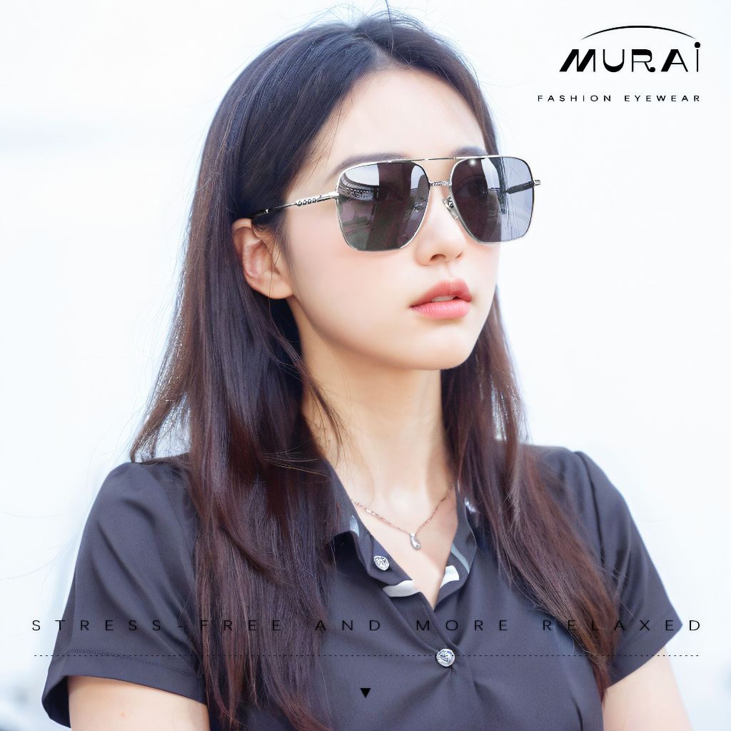MURAI Merek Jepang Kacamata Hitam Aviator Sunglasses Unisex Polarized Driving Classic Shades - Protection with Accessories MR7601 - 1 Gunmetal Frame