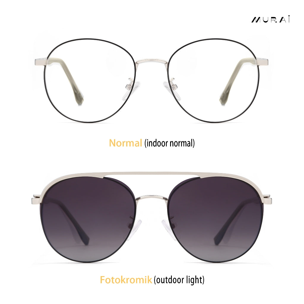 MURAI Merek Jepang Antiradiasi Blueray Free 1 Clip on Polarized Kotak Pria Frame Kacamata Bisa Minus 7007 - 2 Black - Silver