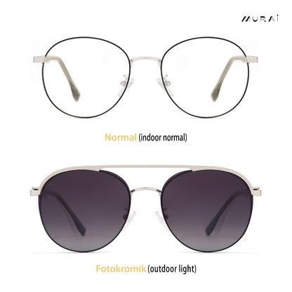 MURAI Merek Jepang Antiradiasi Blueray Free 1 Clip on Polarized Kotak Pria Frame Kacamata Bisa Minus 7007 - 2 Black - Silver