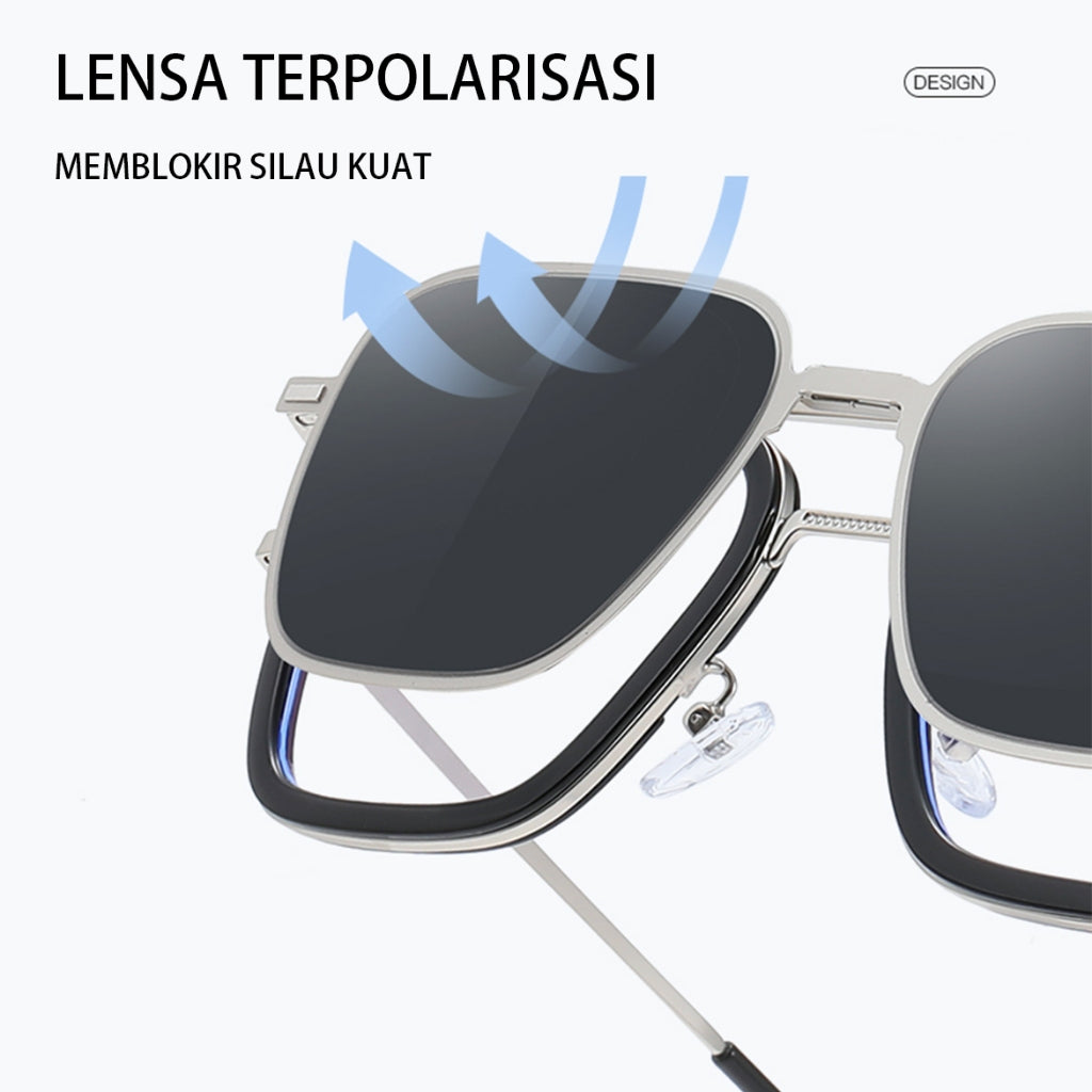 MURAI Merek Jepang Antiradiasi Blueray Free 2 Clip on Polarized Kotak Pria Frame Kacamata Bisa Minus 7701 - 2 Brown - Gold colour