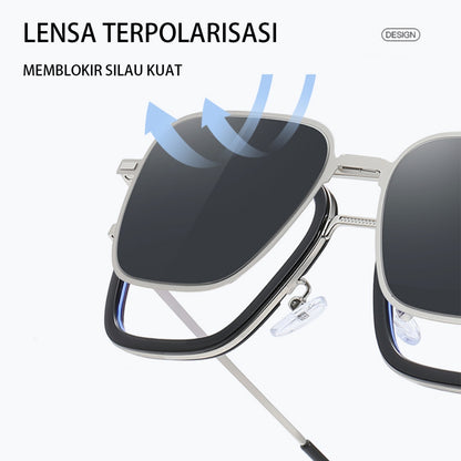 MURAI Merek Jepang Antiradiasi Blueray Free 2 Clip on Polarized Kotak Pria Frame Kacamata Bisa Minus 7701 - 2 Brown - Gold colour