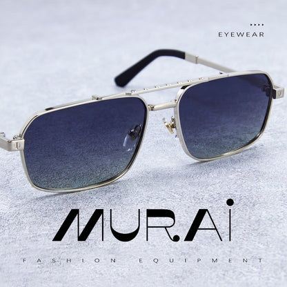 MURAI Merek Jepang Kacamata Hitam Polarized Anti Silau Fashion Pria Wanita Unisex SQUARE FRAME Kacamata Hitam Pria Wanita Terbaru – Fashion Mewah MR7605 - 2 Silver