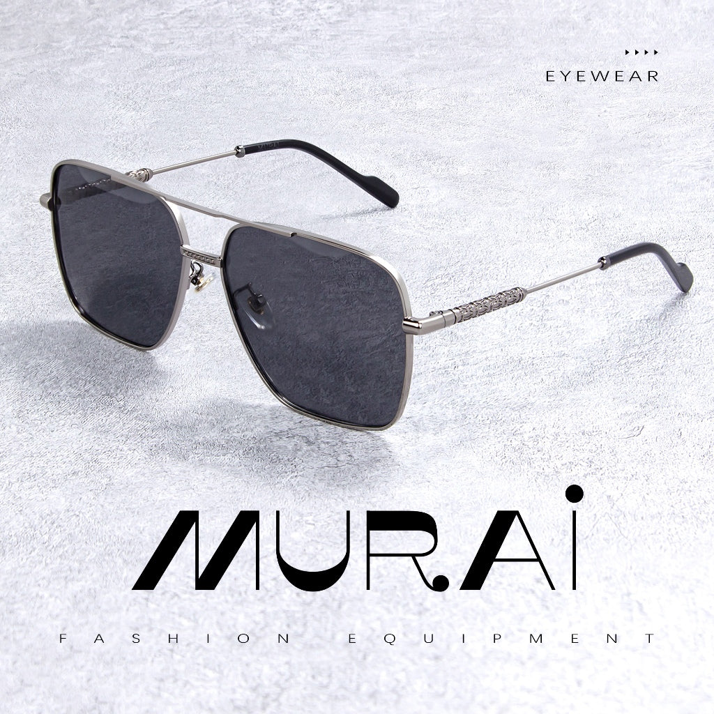 MURAI Merek Jepang Kacamata Hitam Aviator Sunglasses Unisex Polarized Driving Classic Shades - Protection with Accessories MR7601 - 1 Gunmetal Frame