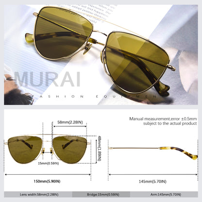 MURAI Merek Jepang Kacamata Hitam Wanita Terbaru – Fashion Mewah Aviation HD Polarized Anti Silau Cahaya Matahar Polarized Anti Silau Fashion Wanita Unisex MR7607 - 2 Gold - Brown lenses
