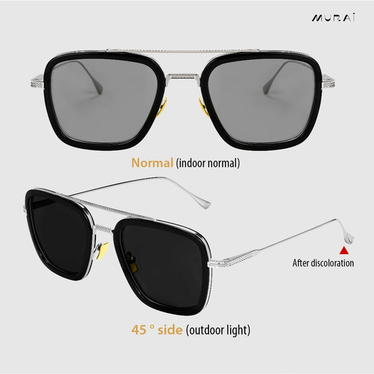 MURAI Merek Jepang Kacamata Hitam Photochromic sunglasses Polarized Anti Silau Fashion Pria Wanita UnisexUnisex Pria anti radiasi high quality material Square Fram Sunglasses Kacamata Hitam Pria Terbaru – Fashion Mewah 3501 - 4 gray(photochromic)