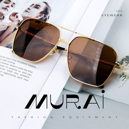 MURAI Merek Jepang Kacamata Hitam Aviator Sunglasses Unisex Polarized Driving Classic Shades - Protection with Accessories MR7601 - 3 Gold - Brown lenses