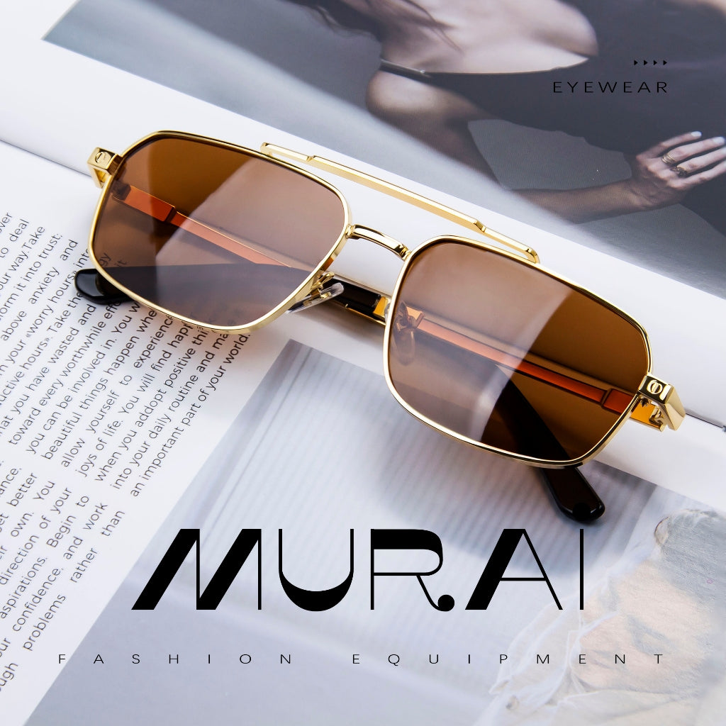 MURAI Merek Jepang Kacamata Hitam Polarized Anti Silau Fashion Pria Wanita Unisex SQUARE FRAME Kacamata Hitam Pria Wanita Terbaru – Fashion Mewah MR7605 - 3 Gold