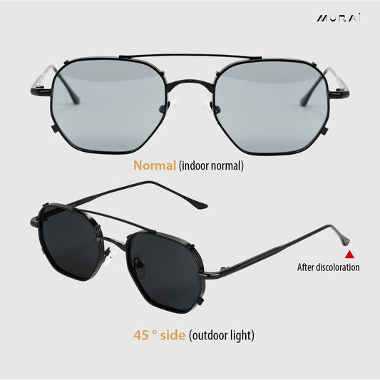 MURAI Merek Jepang Kacamata Hitam Sunglasses Wanita Terbaru Kacamata Ringan Nyaman Seharian Photochromic sunglasses Polarized Anti Silau Fashion Pria Wanita Unisex Metal frame Terbaru – Fashion Mewah 2287 - 1 Black photochromic