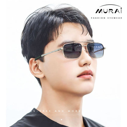 MURAI Merek Jepang Kacamata Hitam Polarized Anti Silau Fashion Pria Wanita Unisex SQUARE FRAME Kacamata Hitam Pria Wanita Terbaru – Fashion Mewah MR7605 - 2 Silver