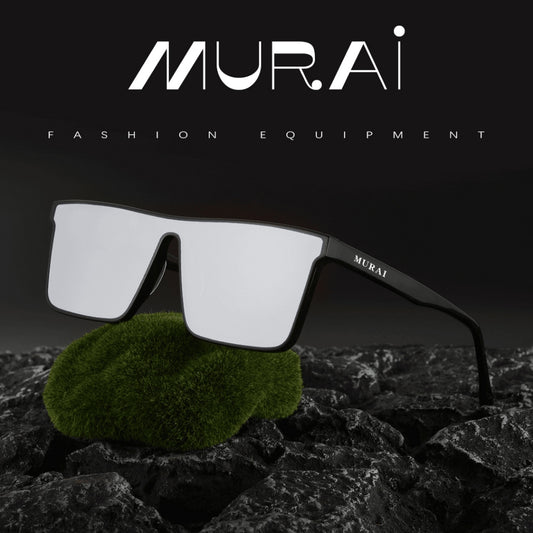MURAI Merek Jepang Kacamata Hitam Rectangular Polarized SQUARE FRAME Sunglasses Unisex Retro Pilot Shades Driving Protection RC009A - 4 Silver