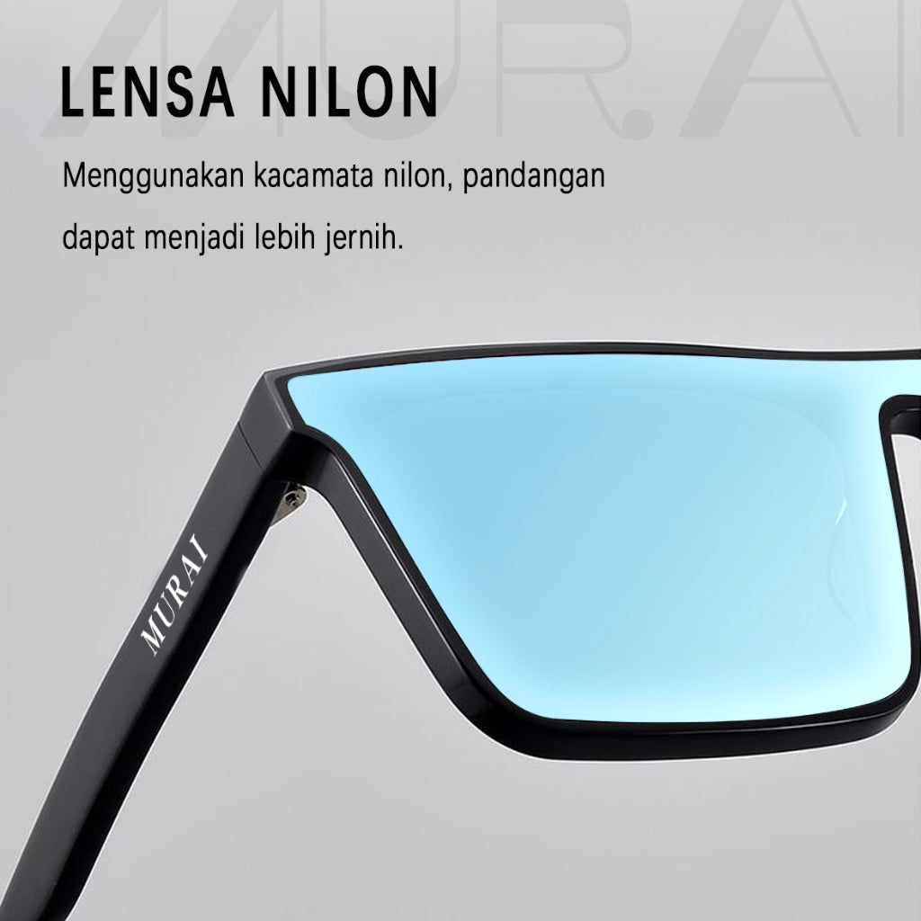 MURAI Merek Jepang Kacamata Hitam Rectangular Polarized SQUARE FRAME Sunglasses Unisex Retro Pilot Shades Driving Protection RC009A - 3 Light blue
