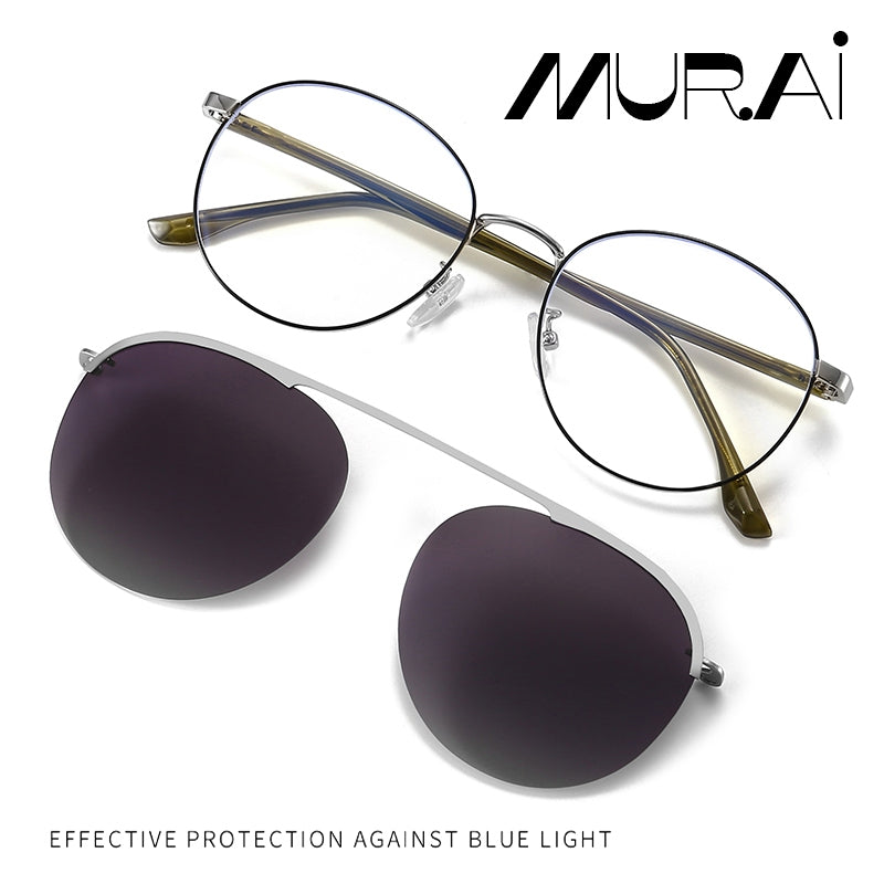 MURAI Merek Jepang Antiradiasi Blueray Free 1 Clip on Polarized Kotak Pria Frame Kacamata Bisa Minus 7007 - 3 Black - Blue clip