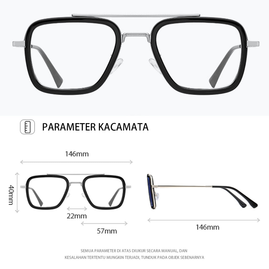 MURAI Merek Jepang Antiradiasi Blueray Free 2 Clip on Polarized Kotak Pria Frame Kacamata Bisa Minus 7701 - 1 Black - Gold colour