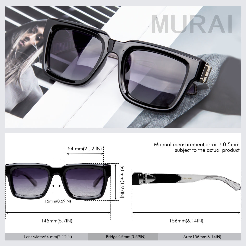 MURAI Merek Jepang Kacamata Hitam Rectangular Polarized SQUARE FRAME Sunglasses Unisex Retro Pilot Shades Driving Protection 3490 - 2