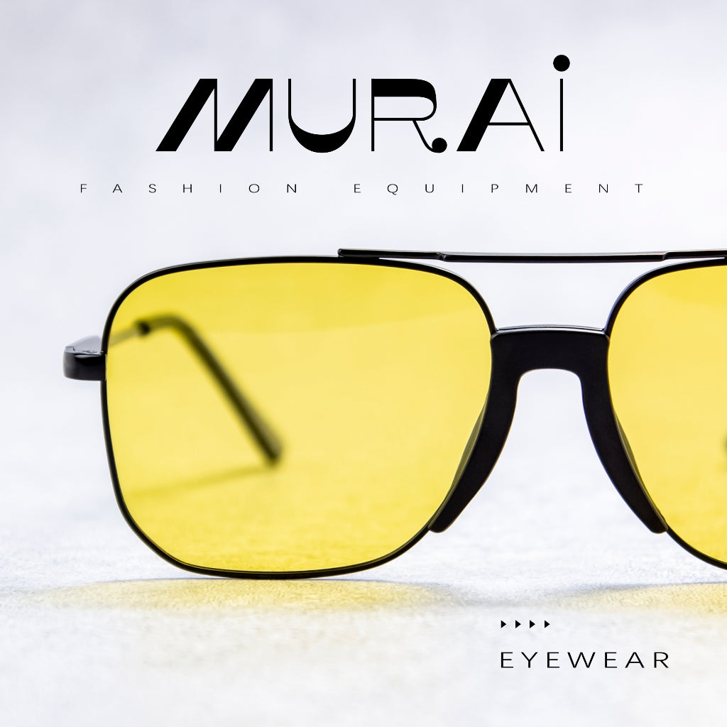 MURAI Merek Jepang Kacamata Hitam Rectangular Polarized Aviator Sunglasses Unisex Retro Pilot Shades Driving Protection Yellow (night Vision) kacamata yang pakai di malam MR3177 - 3