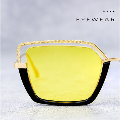 MURAI Kacamata Hitam Rectangular Polarized Aviator Sunglasses Unisex Retro Pilot Shades Driving Protection kacamata yang pakai di malam MR7604 - 3 Yellow(night Vision)