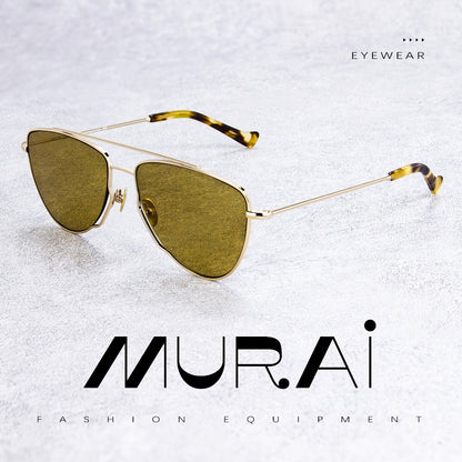 MURAI Merek Jepang Kacamata Hitam Wanita Terbaru – Fashion Mewah Aviation HD Polarized Anti Silau Cahaya Matahar Polarized Anti Silau Fashion Wanita Unisex MR7607 - 2 Gold - Brown lenses