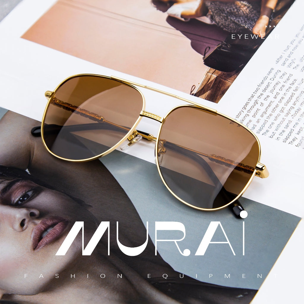 MURAI Merek Jepang Kacamata Hitam Pria Wanita Aviation HD Polarized Anti Silau Cahaya Matahari Aviators Kacamata Hitam Pria Wanita Terbaru – Fashion Mewah MR7602 - 3 Brown