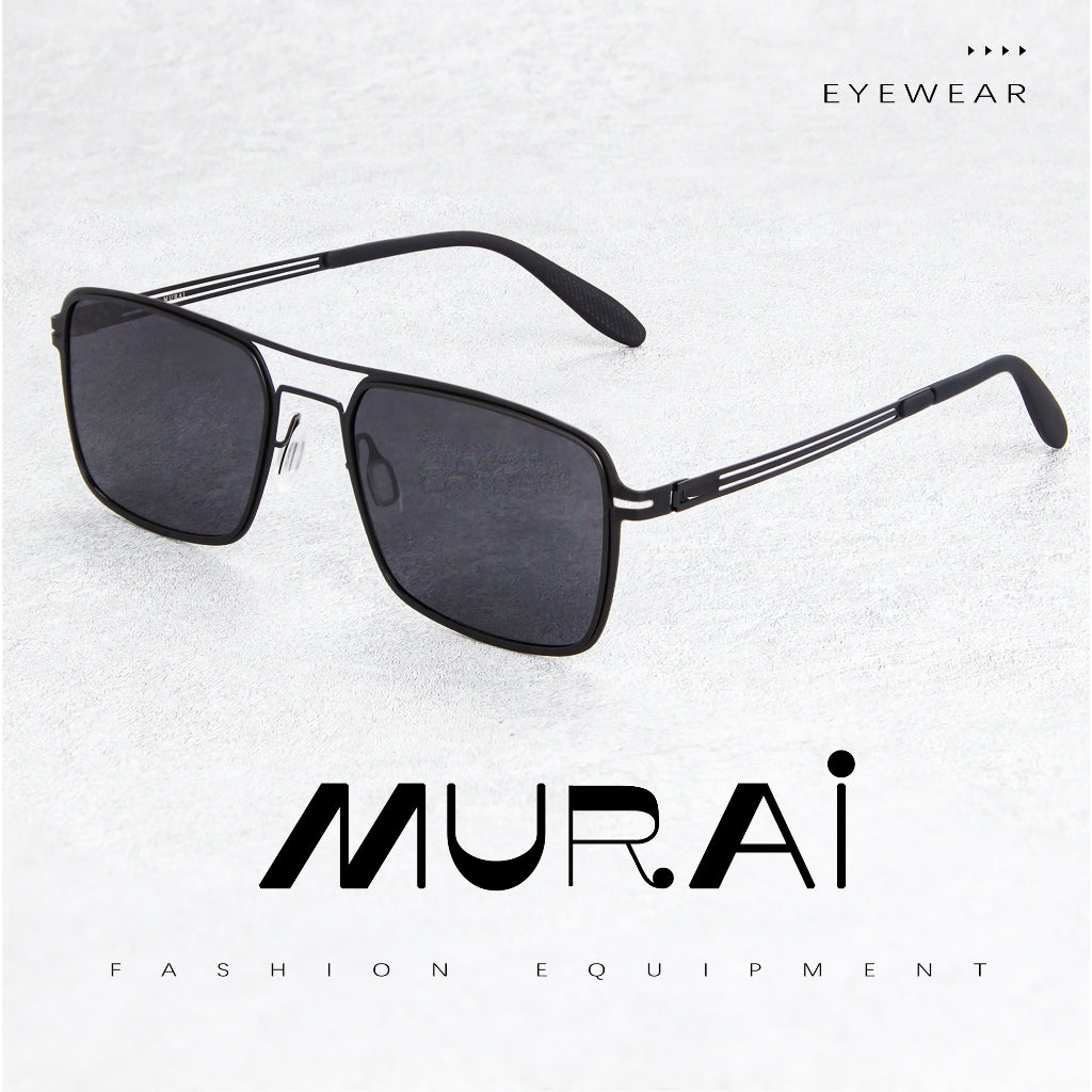 MURAI Merek Jepang Kacamata Hitam Sunglasses Polarized Anti Silau Fashion Retro Pria Wanita Unisex Directional black sunglasses anti radiasi high quality material Square frame Terbaru – Fashion Mewah 5024 - M03 Black