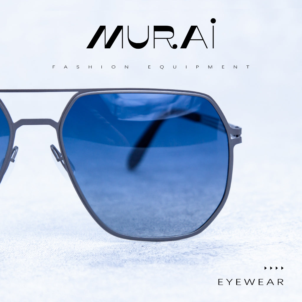 MURAI Merek Jepang Kacamata Hitam Sunglasses Pria Wanita Aviation HD Polarized Anti Silau Cahaya Matahari anti radiasi high quality material Terbaru – Fashion Mewah 5007 - M01 Blue lenses