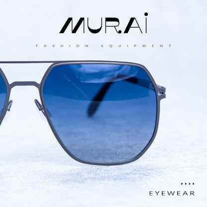 MURAI Merek Jepang Kacamata Hitam Sunglasses Pria Wanita Aviation HD Polarized Anti Silau Cahaya Matahari anti radiasi high quality material Terbaru – Fashion Mewah 5007 - M01 Blue lenses