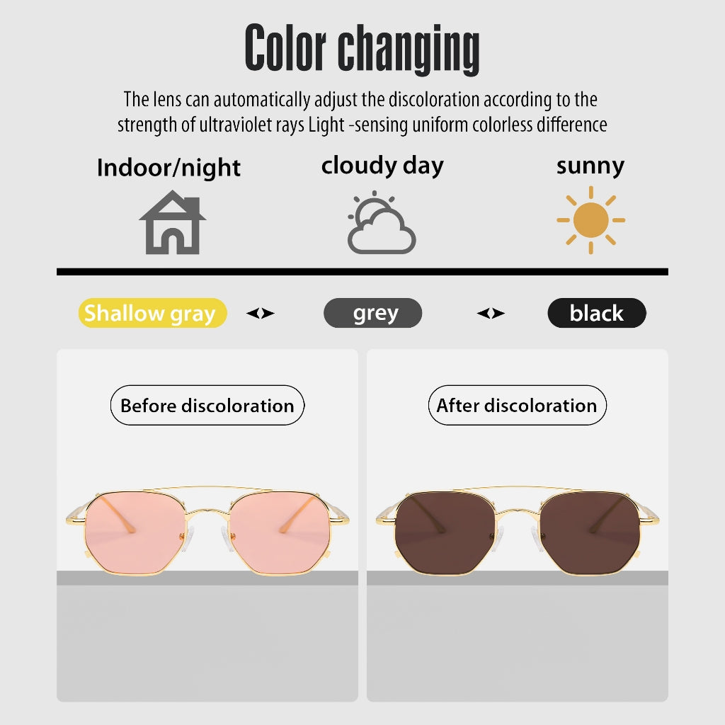 MURAI Merek Jepang Kacamata Hitam Sunglasses Wanita Terbaru Kacamata Ringan Nyaman Seharian Photochromic sunglasses Polarized Anti Silau Fashion Pria Wanita Unisex Metal frame Terbaru – Fashion Mewah 2287 - 3 Pink（ photochromic）