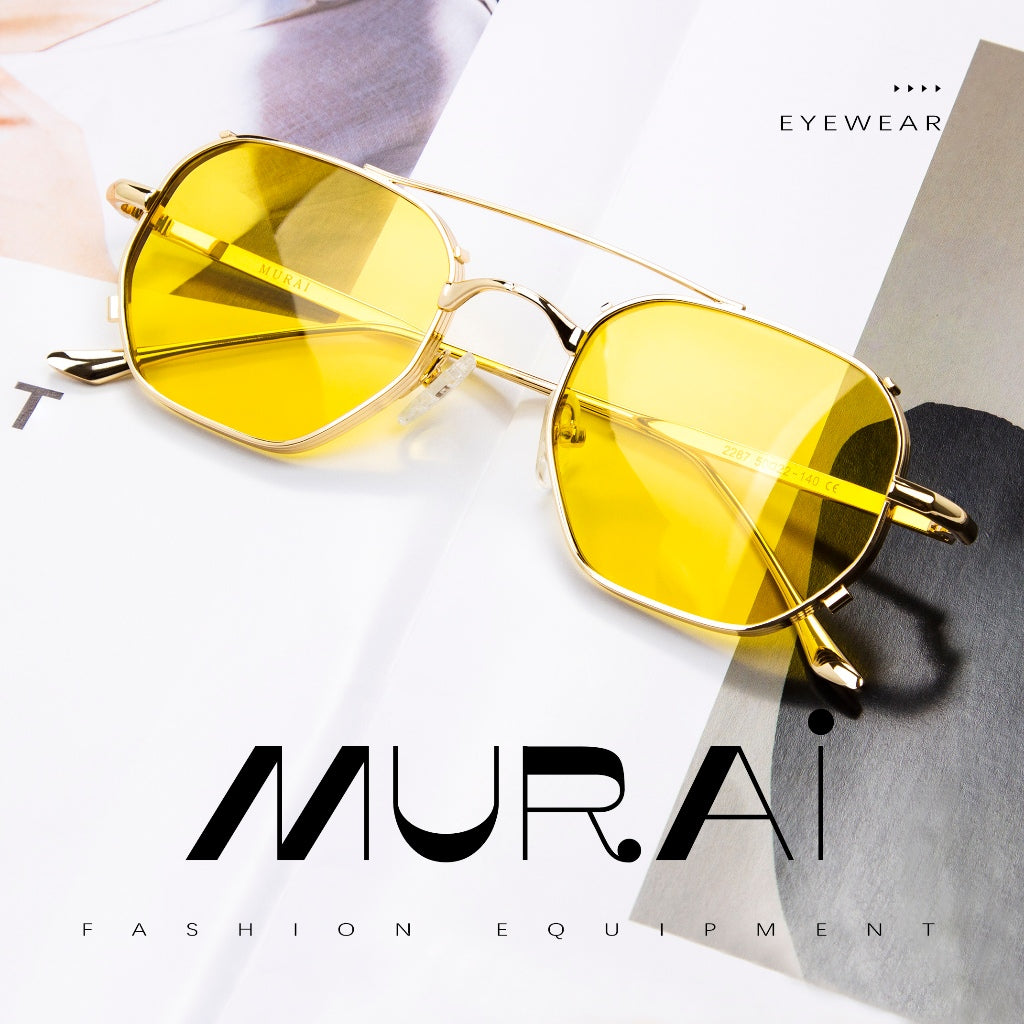 MURAI Merek Jepang Kacamata Hitam Sunglasses Wanita Terbaru Kacamata Ringan Nyaman Seharian Photochromic sunglasses Polarized Anti Silau Fashion Pria Wanita Unisex Metal frame Terbaru – Fashion Mewah 2287 - 4 Yellow photochromic