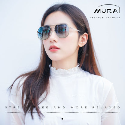 MURAI Merek Jepang Kacamata Hitam Sunglasses Pria Wanita Aviation HD Polarized Anti Silau Cahaya Matahari anti radiasi high quality material Terbaru – Fashion Mewah 5007 - M01 Blue lenses