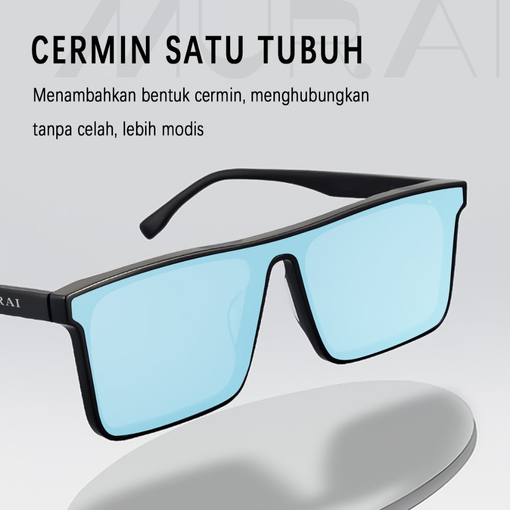 MURAI Merek Jepang Kacamata Hitam Rectangular Polarized SQUARE FRAME Sunglasses Unisex Retro Pilot Shades Driving Protection RC009A - 3 Light blue