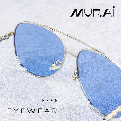 MURAI Merek Jepang Kacamata Hitam Pria Wanita Aviation HD Polarized Anti Silau Cahaya Matahari Aviators Kacamata Hitam Pria Wanita Terbaru – Fashion Mewah MR7602 - 2 Light Blue