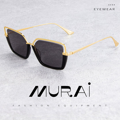MURAI Kacamata Hitam Rectangular Polarized Aviator Sunglasses Unisex Retro Pilot Shades Driving Protection kacamata yang pakai di malam MR7604 - 3 Yellow(night Vision)