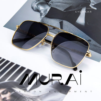 MURAI Merek Jepang Kacamata Hitam Aviator Sunglasses Unisex Polarized Driving Classic Shades - Protection with Accessories MR7601 - 4 Gold - Blue lenses