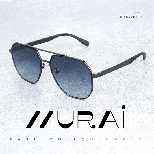 MURAI Merek Jepang Kacamata Hitam Sunglasses Pria Wanita Aviation HD Polarized Anti Silau Cahaya Matahari Black square sunglasses anti radiasi high quality materia Terbaru – Fashion Mewah 2507 - M03 Black（Blue gradient lenses）