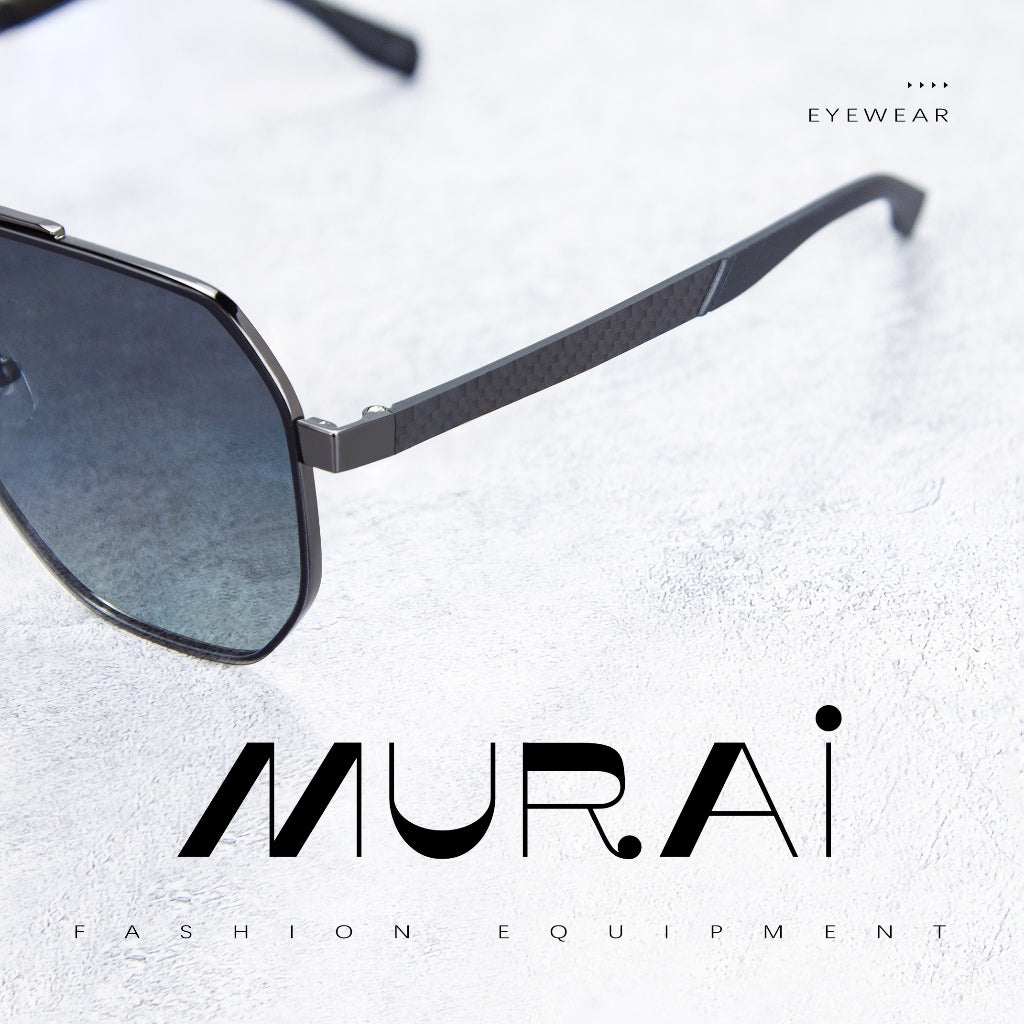 MURAI Merek Jepang Kacamata Hitam Sunglasses Pria Wanita Aviation HD Polarized Anti Silau Cahaya Matahari Black square sunglasses anti radiasi high quality materia Terbaru – Fashion Mewah 2507 - M03 Black（Blue gradient lenses）