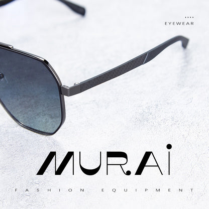 MURAI Merek Jepang Kacamata Hitam Sunglasses Pria Wanita Aviation HD Polarized Anti Silau Cahaya Matahari Black square sunglasses anti radiasi high quality materia Terbaru – Fashion Mewah 2507 - M03 Black（Blue gradient lenses）