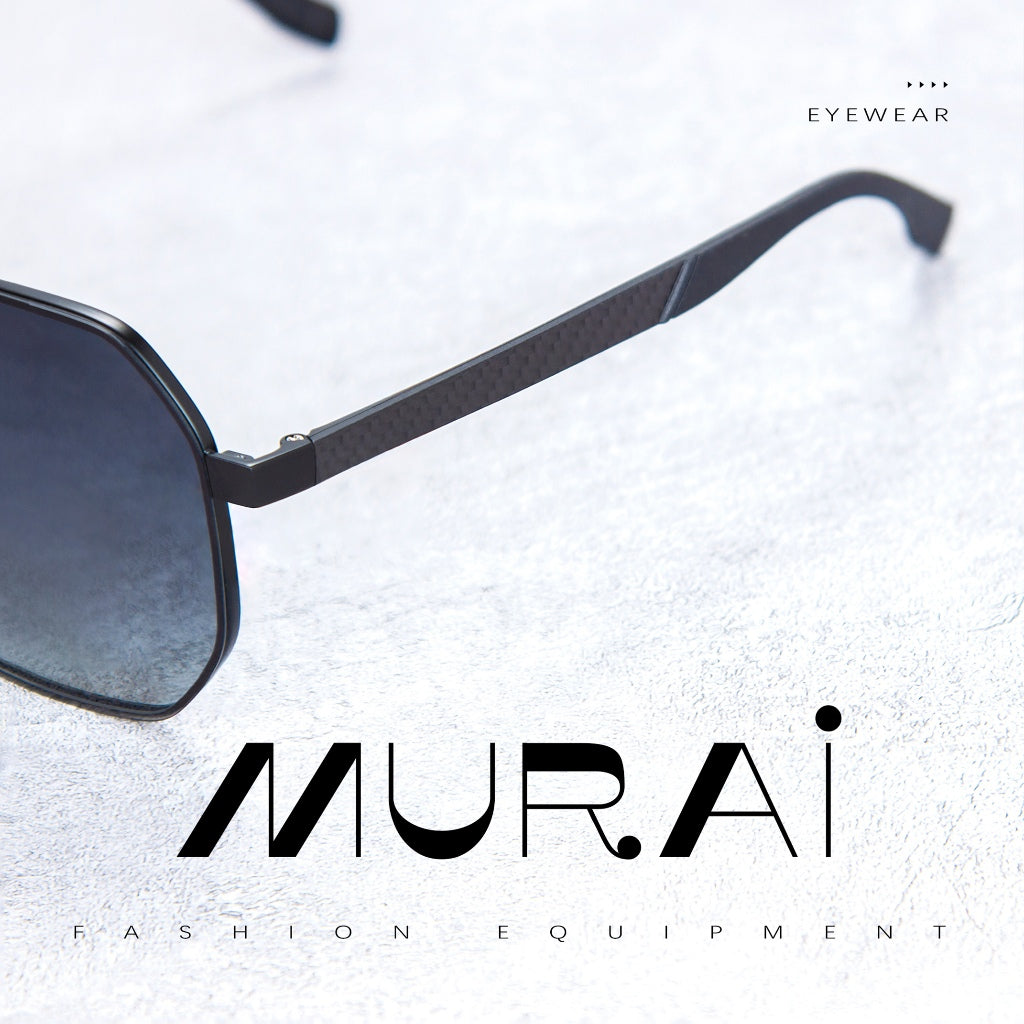 MURAI Merek Jepang Kacamata Hitam Sunglasses Pria Wanita Aviation HD Polarized Anti Silau Cahaya Matahari Gun square sunglasses anti radiasi high quality materia Terbaru – Fashion Mewah 2507 - M05 Gun（Blue gradient lenses）