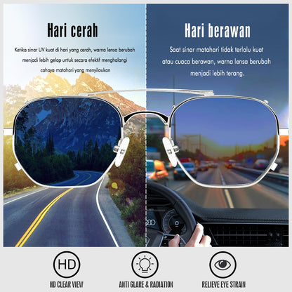 MURAI Merek Jepang Kacamata Hitam Sunglasses Wanita Terbaru Kacamata Photochromic sunglasses Ringan Nyaman Seharian Polarized Anti Silau Fashion Pria Wanita Unisex Metal frame Terbaru – Fashion Mewah 2287 - 2 Blue（ photochromic）