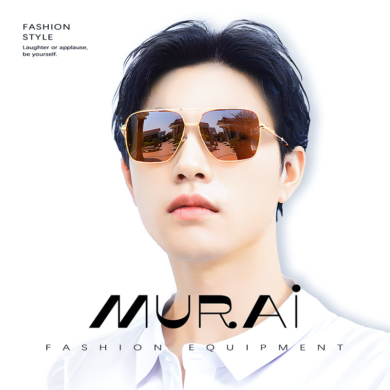 MURAI Merek Jepang Kacamata Hitam Aviator Sunglasses Unisex Polarized Driving Classic Shades - Protection with Accessories MR7601 - 3 Gold - Brown lenses