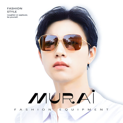 MURAI Merek Jepang Kacamata Hitam Aviator Sunglasses Unisex Polarized Driving Classic Shades - Protection with Accessories MR7601 - 3 Gold - Brown lenses