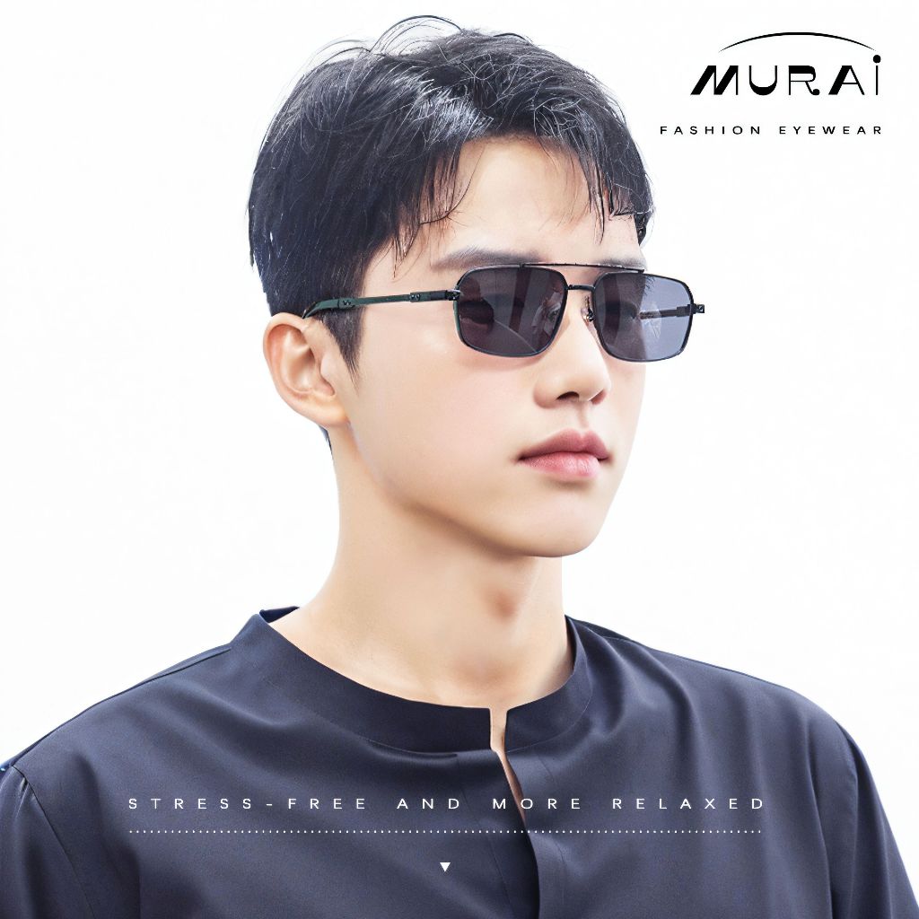 MURAI Merek Jepang Kacamata Hitam Polarized Anti Silau Fashion Pria Wanita Unisex SQUARE FRAME Kacamata Hitam Pria Wanita Terbaru – Fashion Mewah MR7605 - 1 Black