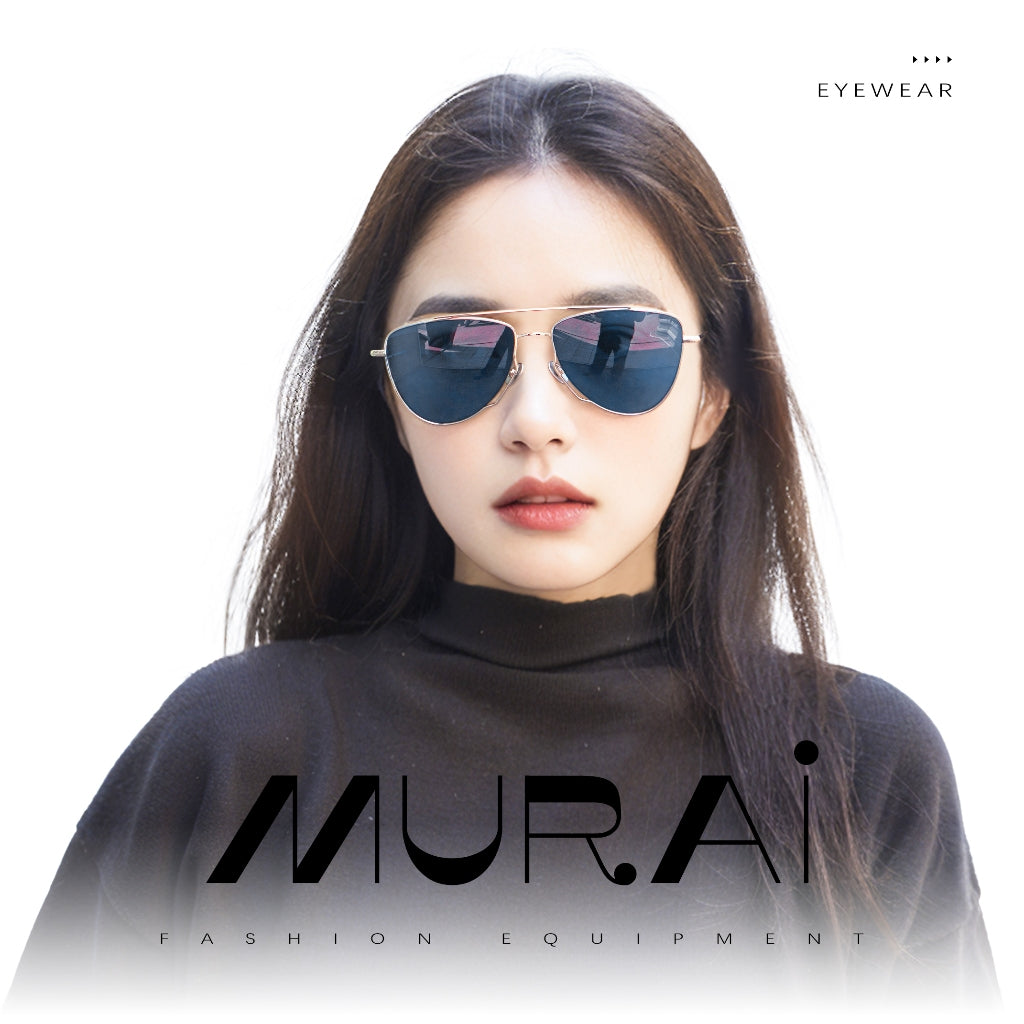MURAI Merek Jepang Kacamata Hitam Wanita Terbaru – Fashion Mewah Aviation HD Polarized Anti Silau Cahaya Matahar Polarized Anti Silau Fashion Wanita Unisex MR7607 - 4 Silver - Blue lenses