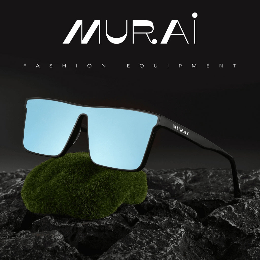 MURAI Merek Jepang Kacamata Hitam Rectangular Polarized SQUARE FRAME Sunglasses Unisex Retro Pilot Shades Driving Protection RC009A - 3 Light blue