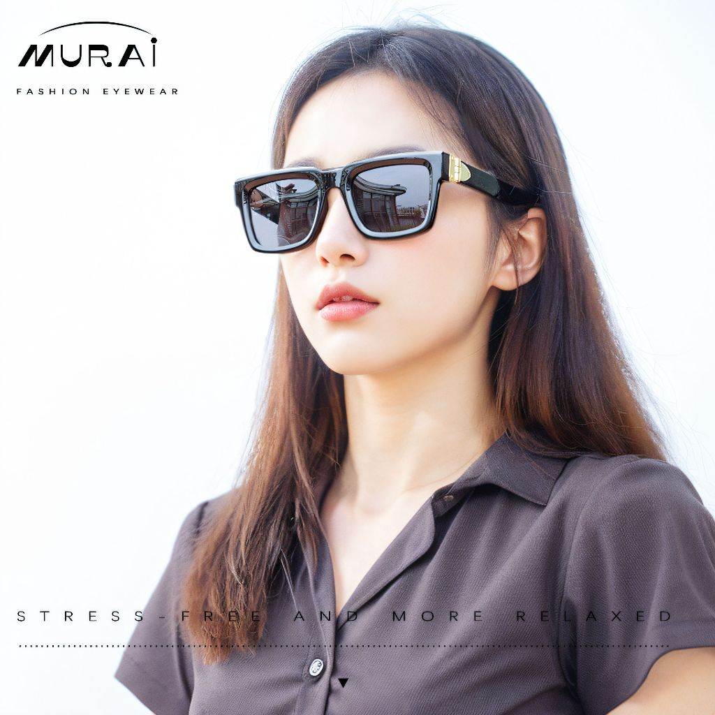 MURAI Merek Jepang Kacamata Hitam Rectangular Polarized SQUARE FRAME Sunglasses Unisex Retro Pilot Shades Driving Protection 3490 - 1