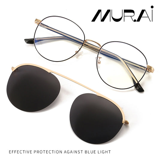 MURAI Merek Jepang Antiradiasi Blueray Free 1 Clip on Polarized Kotak Pria Frame Kacamata Bisa Minus 7007 - 1 Black - Gold colour