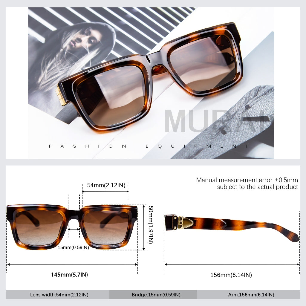 MURAI Merek Jepang Kacamata Hitam Rectangular Polarized SQUARE FRAME Sunglasses Unisex Retro Pilot Shades Driving Protection 3490 - 4