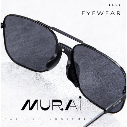 MURAI Merek Jepang Kacamata Hitam Rectangular Polarized Aviator Sunglasses Unisex Retro Pilot Shades Driving Protection 3177 - 1 Black