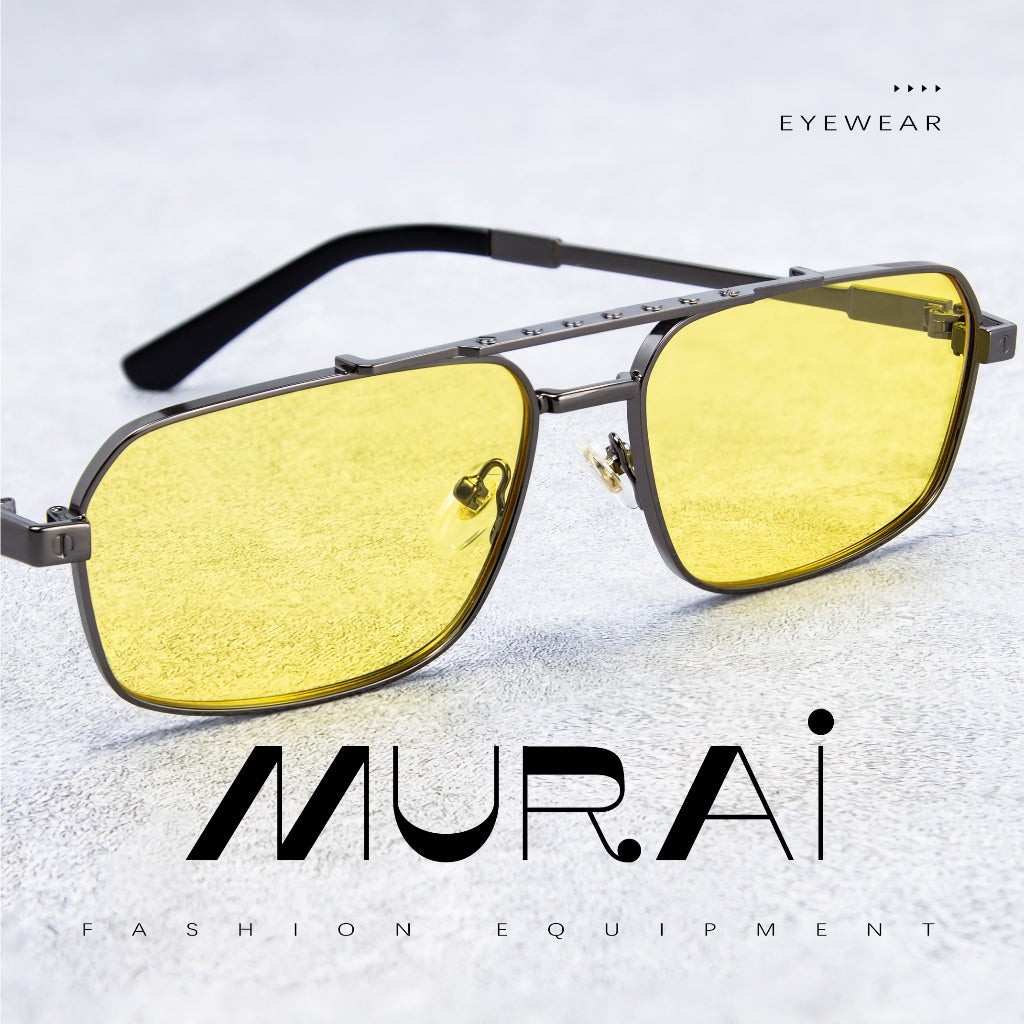 MURAI Merek Jepang Kacamata Hitam Polarized Anti Silau Fashion Pria Wanita Unisex SQUARE FRAME Kacamata Hitam Pria Wanita Terbaru – Fashion Mewah MR7605 - 4 Gun Grey night Visio kacamata yang pakai di malam