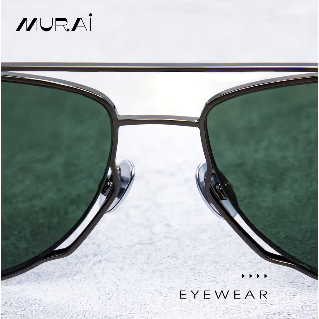 MURAI Merek Jepang Kacamata Hitam Wanita Terbaru – Fashion Mewah Aviation HD Polarized Anti Silau Cahaya Matahar Polarized Anti Silau Fashion Wanita Unisex MR7607 - 3 Gunmetal Frame