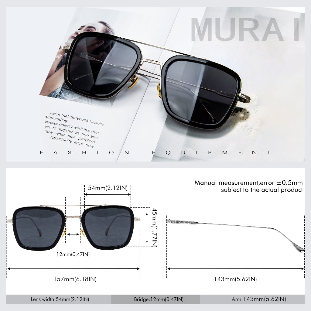 MURAI Merek Jepang Kacamata Hitam Polarized Anti Silau Fashion Pria Wanita UnisexUnisex Pria anti radiasi high quality material Square Fram Sunglasses Kacamata Hitam Pria Terbaru – Fashion Mewah 3501 - 1 Black
